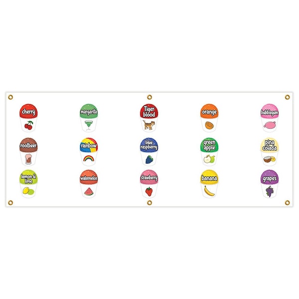 15 Flavors Snow Cone Banner Heavy Duty 13 Oz Vinyl with Grommets